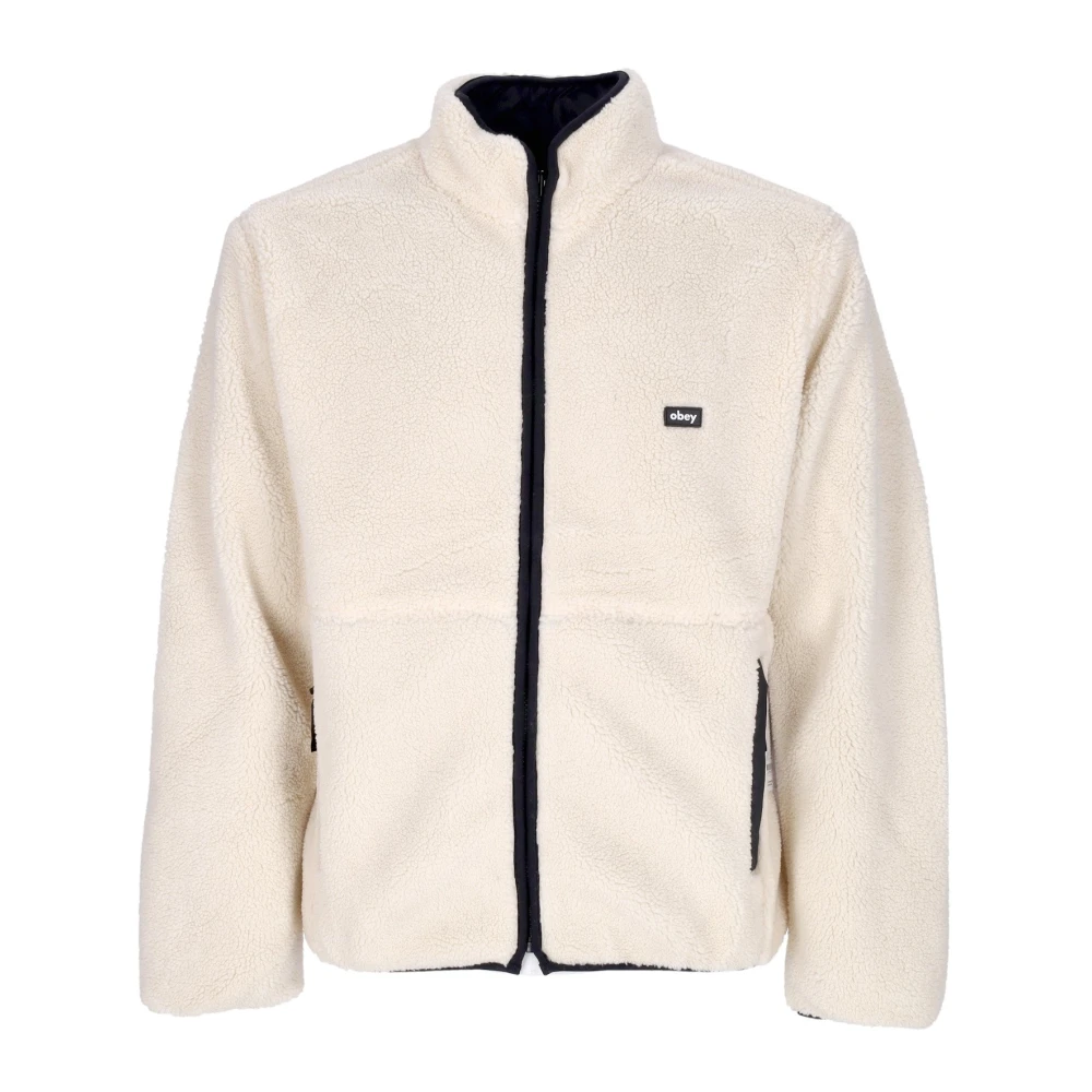Obey Men's Beige Reversible Teddy Bear Sherpa Jacket