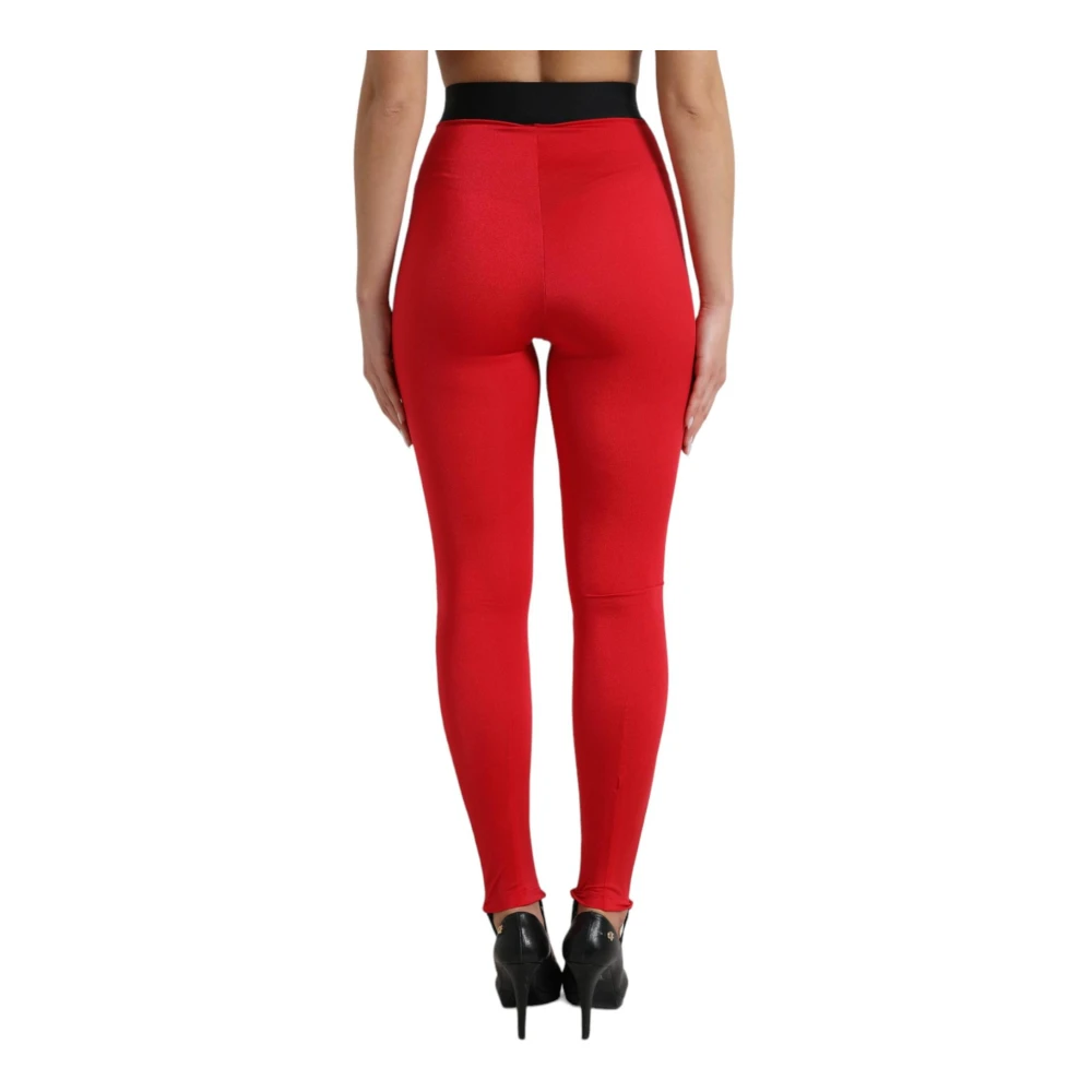 Dolce & Gabbana Rode Logo Slim Leggings Broek Red Dames