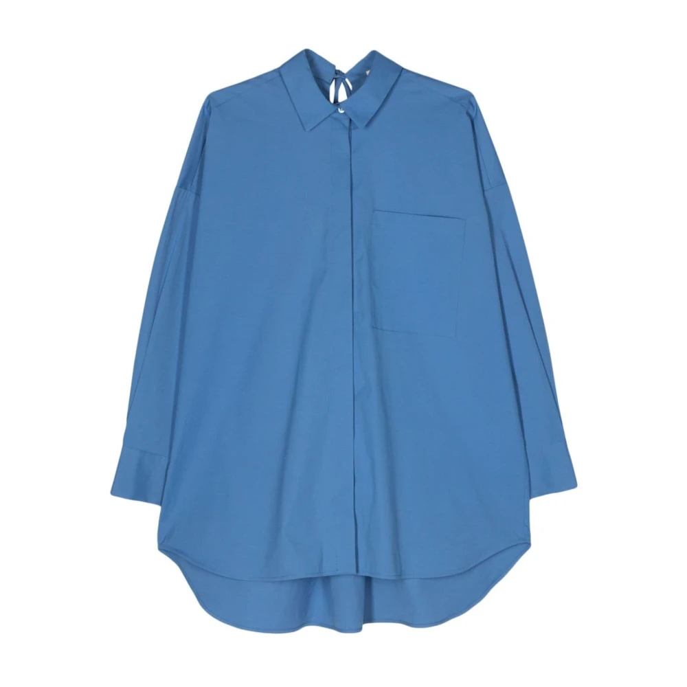 Semicouture Blauwe Poplin Overhemd Drop Schouder Blue Dames