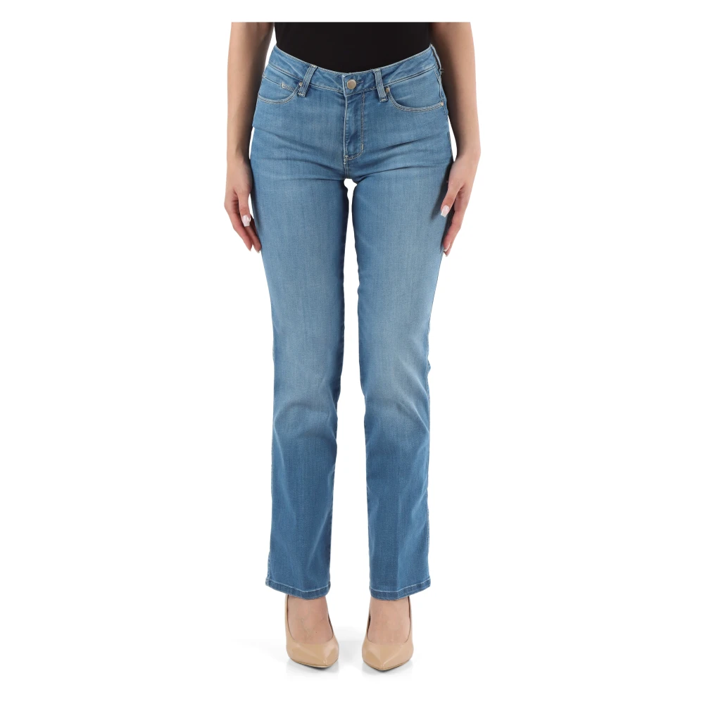 Guess Mid Rise Straight Jeans met Strass Logo Blue Dames