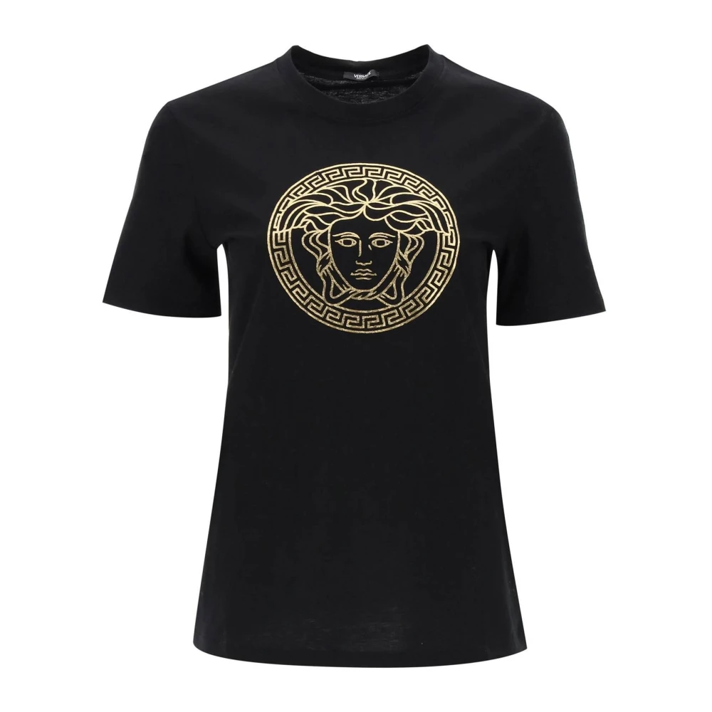 Versace Medusa Print Crew Neck T-Shirt Black Dames