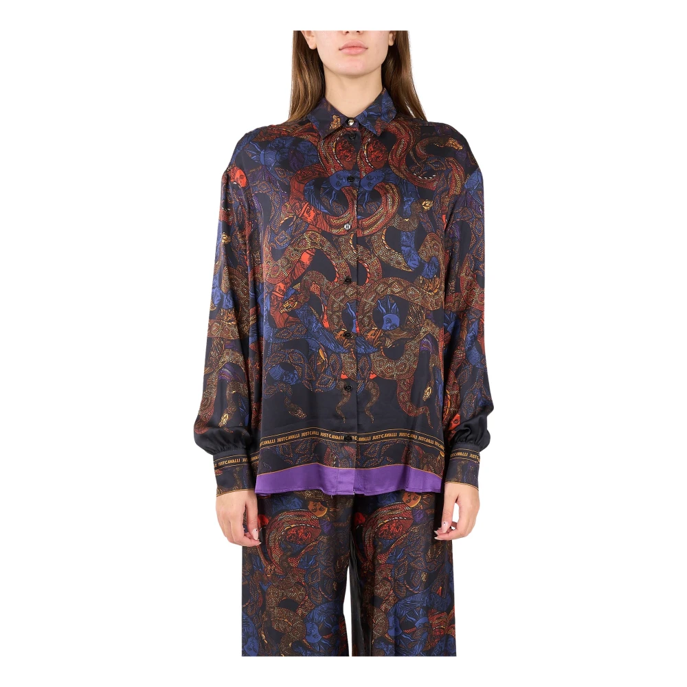 Just Cavalli Gedrukte satijnen overhemd met knoopsluiting Multicolor Dames