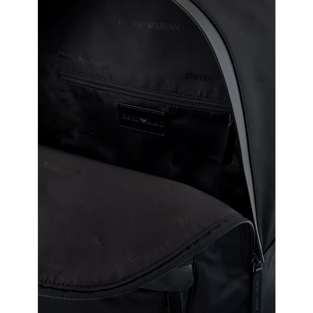 Emporio Armani Zwarte nylon tas met leren details Black Heren