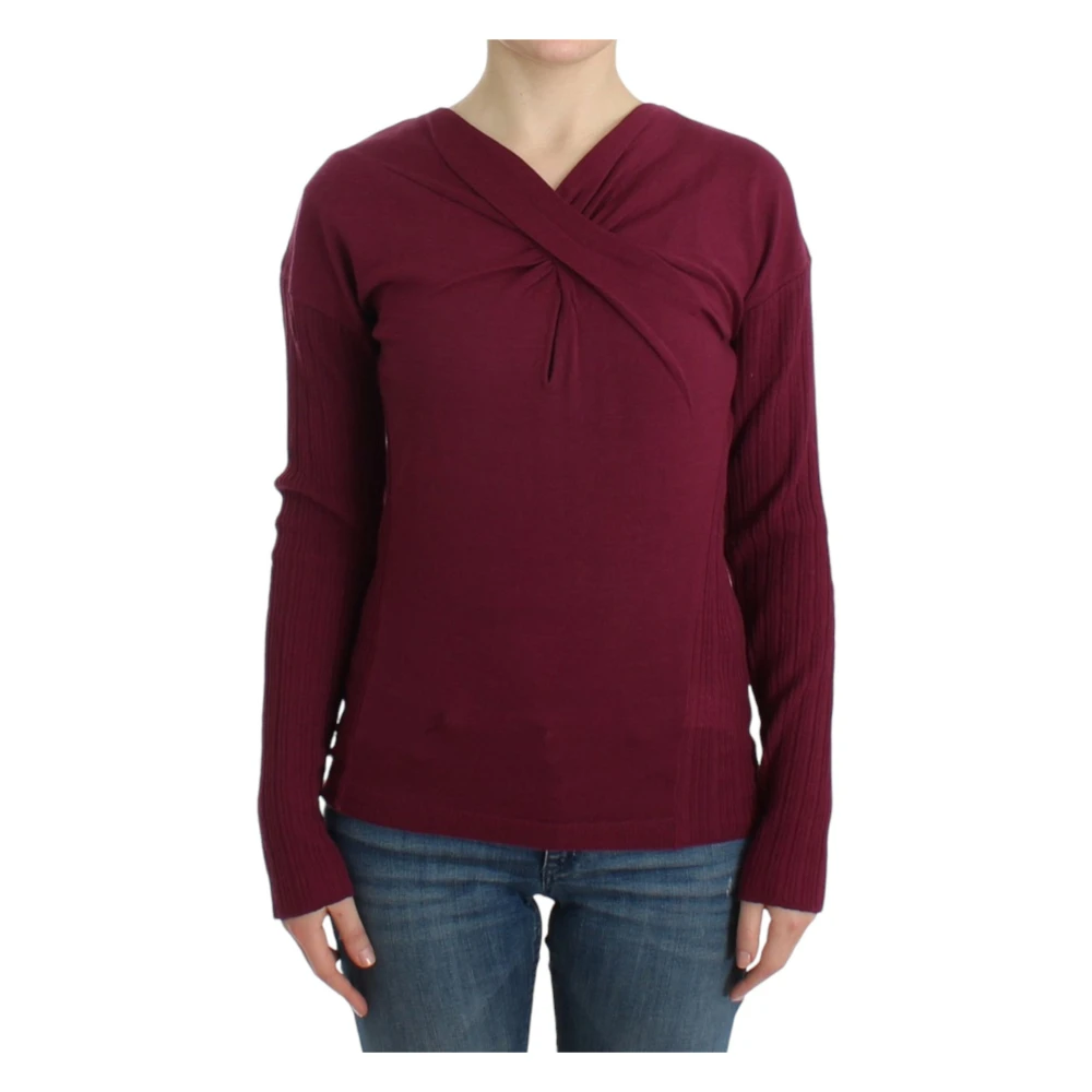 Roberto Cavalli Women's Purple Elegant Wool Sweater Keyhole