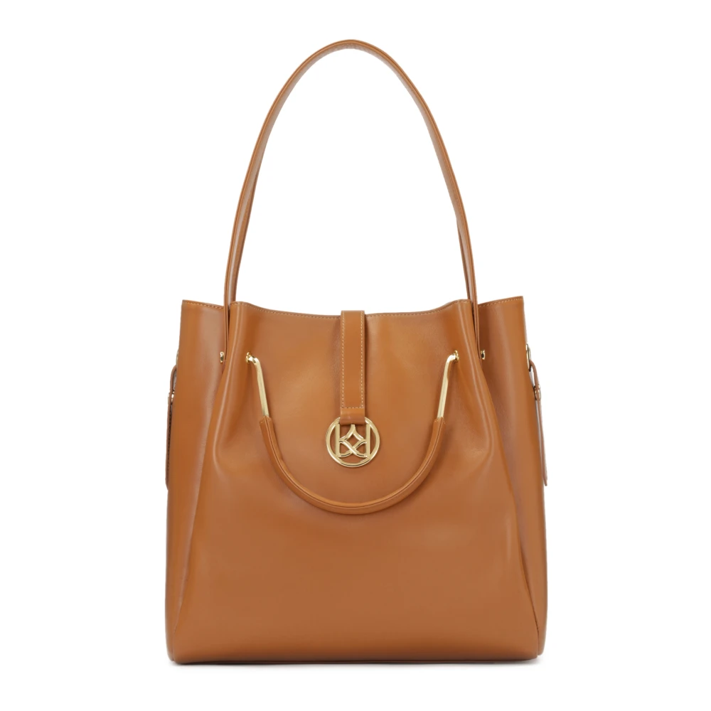 Kazar Grote leren handtas met dubbele handvatten Brown Dames