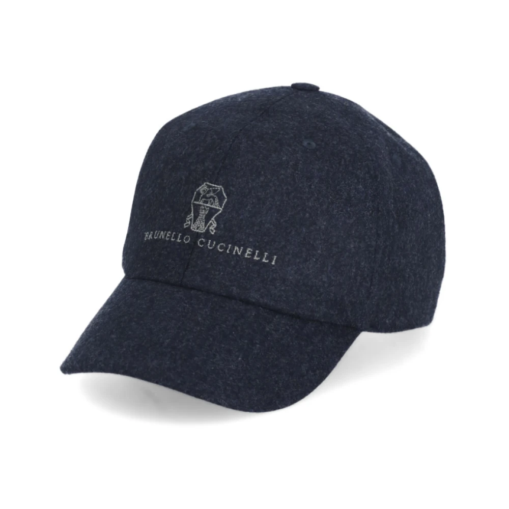 BRUNELLO CUCINELLI Blauwe wollen baseballpet met logo Blue Heren