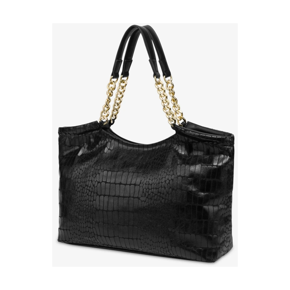 Love Moschino Zwarte Croco Shopper Tas met Gouden Logo Black Dames
