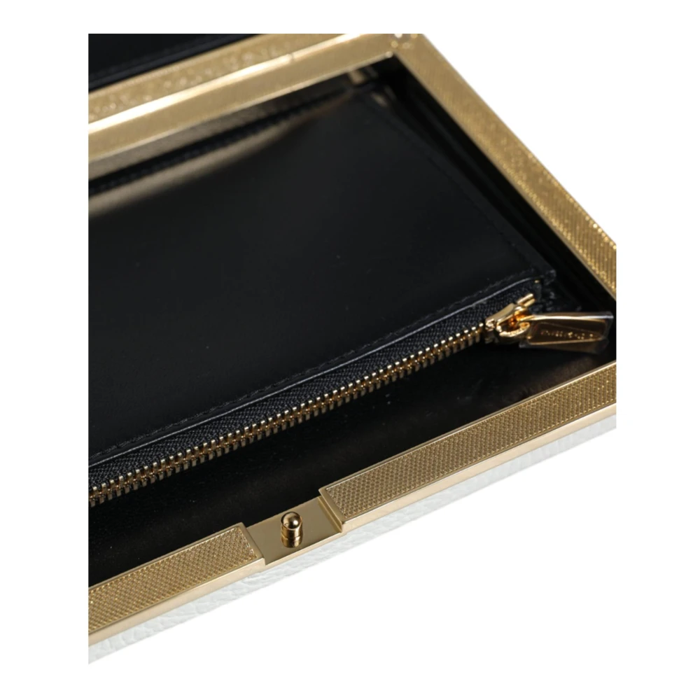 Dolce & Gabbana Gouden Frame Leren Clutch Tas White Dames