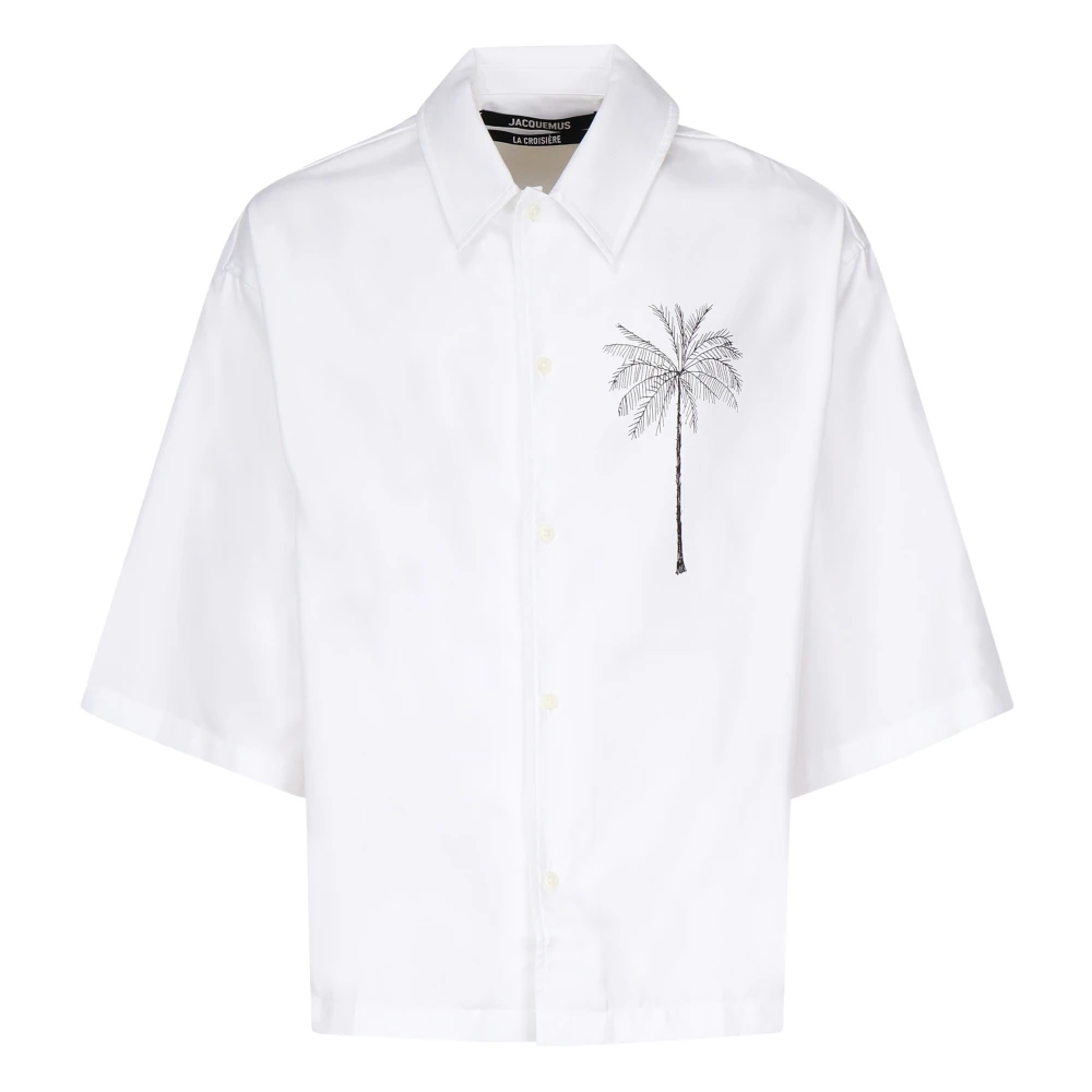 Jacquemus Witte Palm-geprinte Boxy Shirt White Heren