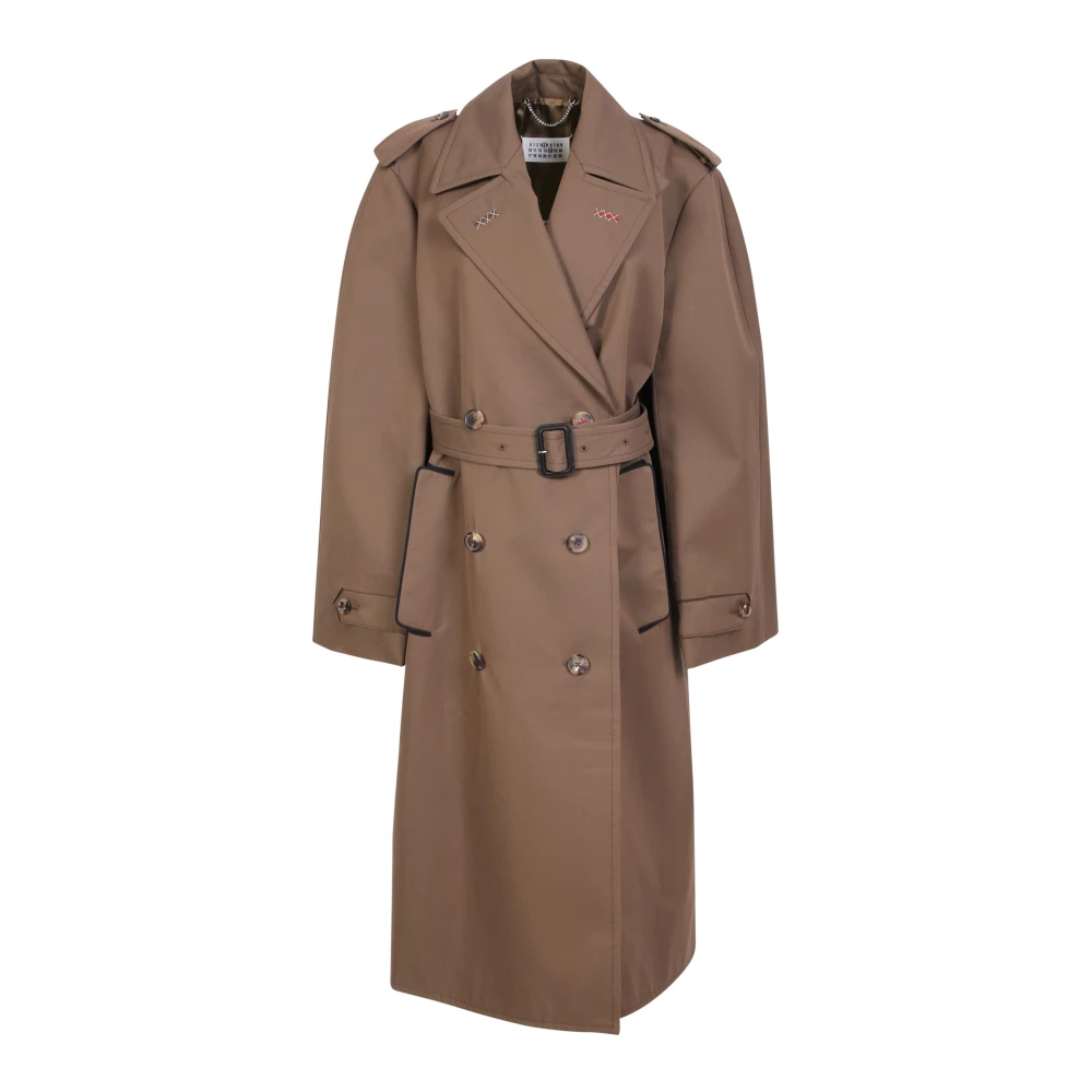 Maison Margiela Brown Trench Coats, Female, S, Double-Breasted Cotton Blend Trench Coat