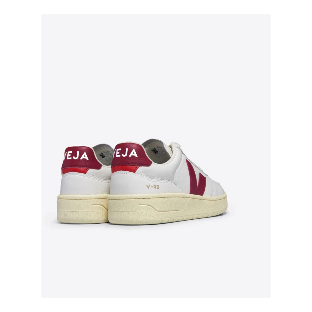 Veja Witte en rode leren sneakers White Dames