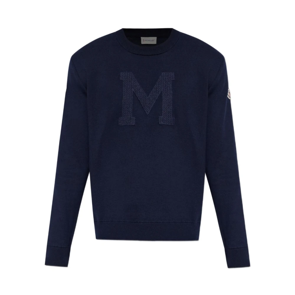 Moncler Logo-Patch Sweatshirt - Male - Round-Neck Knitwear - Blue - M - Knitwear