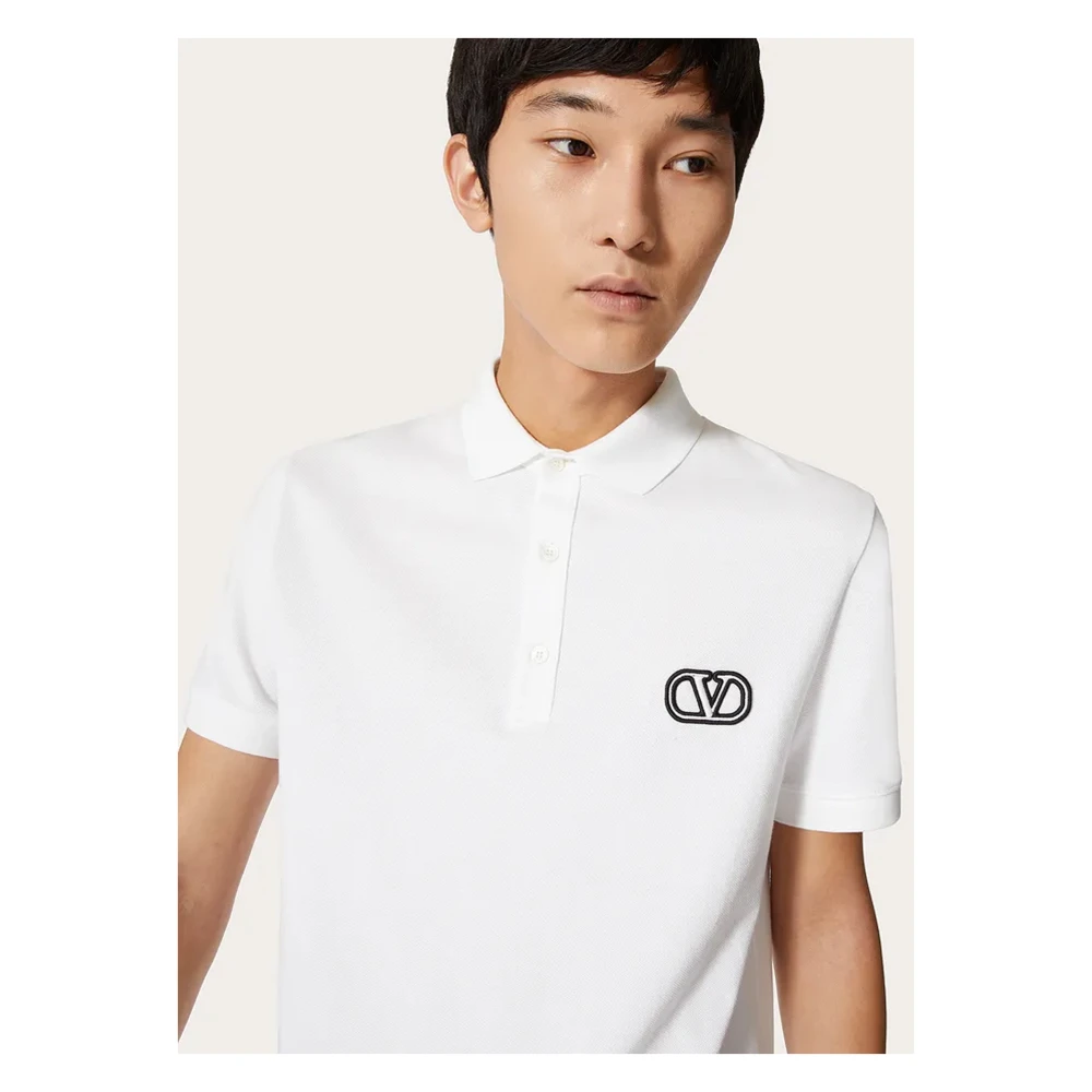 Valentino Katoenen Piqué Polo Shirt met VLogo Signature Patch White Heren