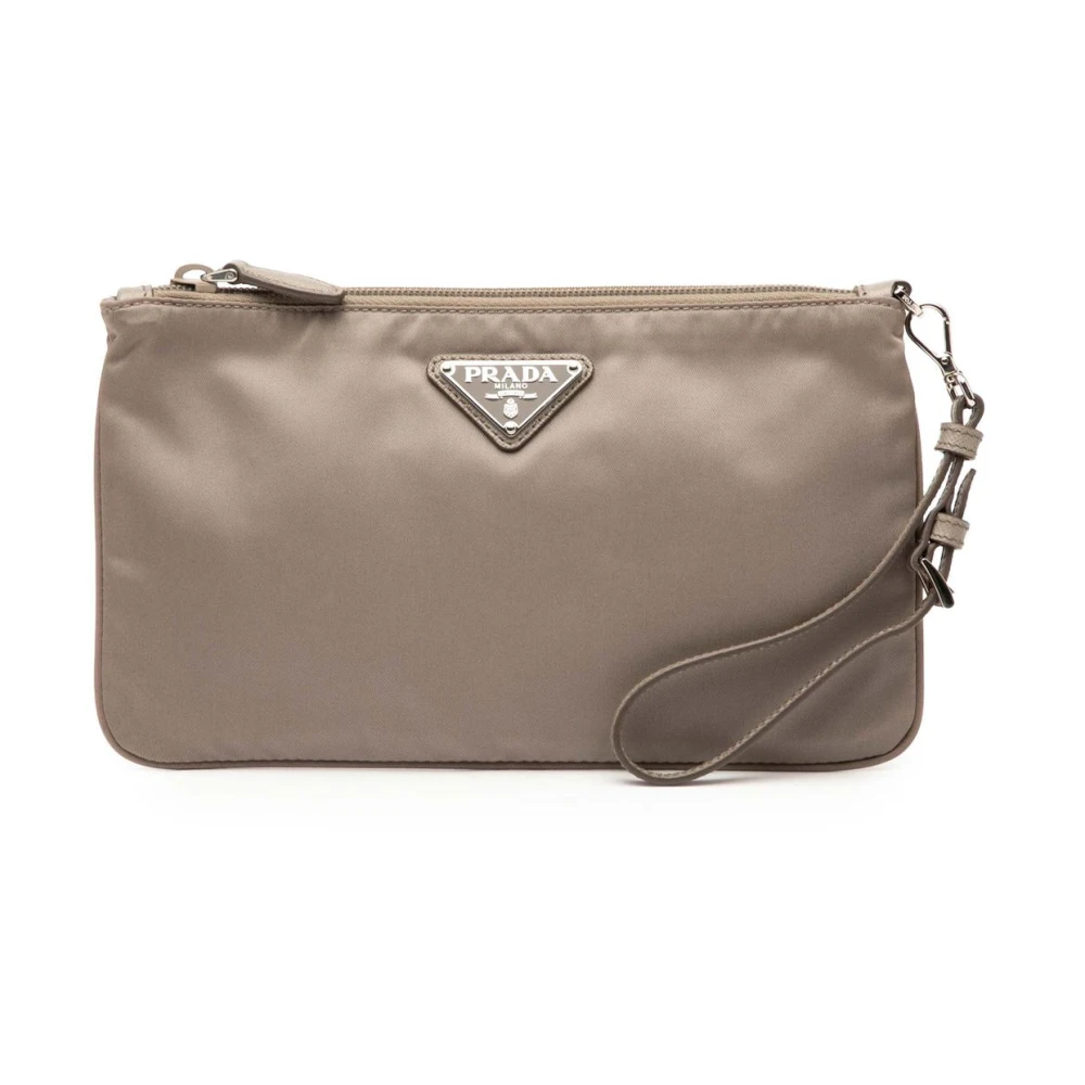 Prada Vintage Women's Brown Vintage Clutches, One Size, Pre-Owned Nylon Pouch