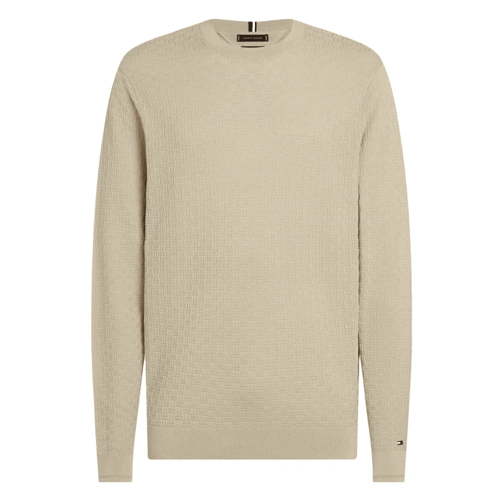Tommy Hilfiger Klassieke Beige Basketweave Crew Neck Sweater Beige Heren