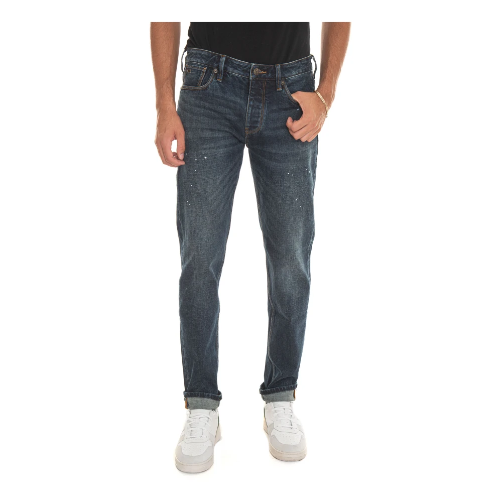 Emporio Armani Stretch Denim Jeans met Contrast Stiksels Blue Heren