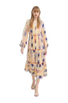 Patchwork Tiered Midi Dress