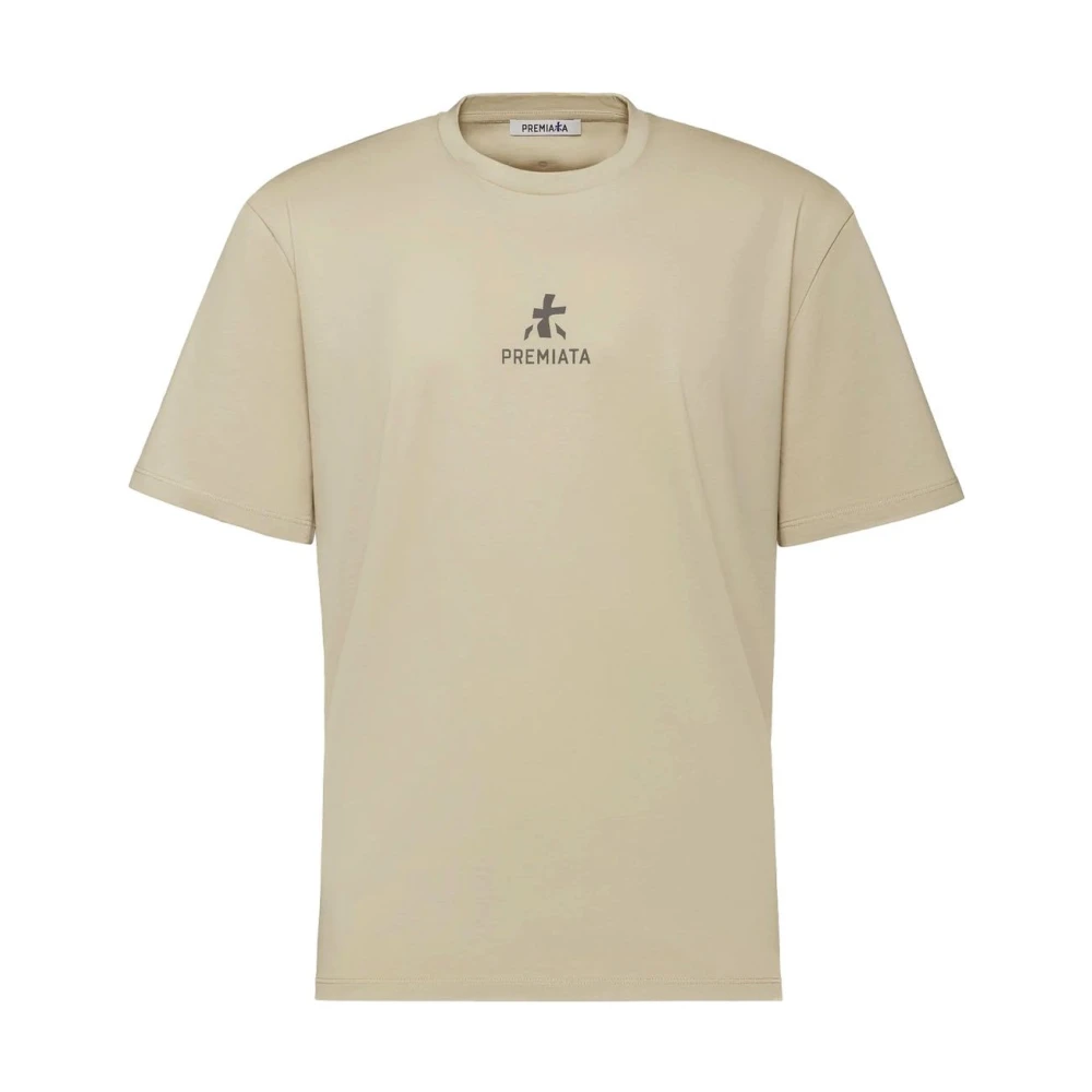 Premiata Beige T-Shirts, Male, L, Green Khaki T-Shirt With Central Logo