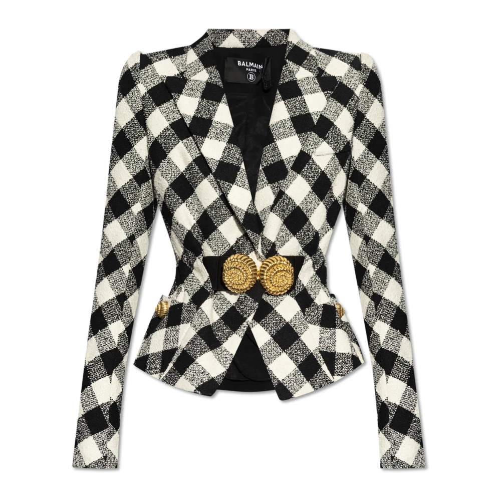 Balmain Blazer met ruitpatroon Black Dames