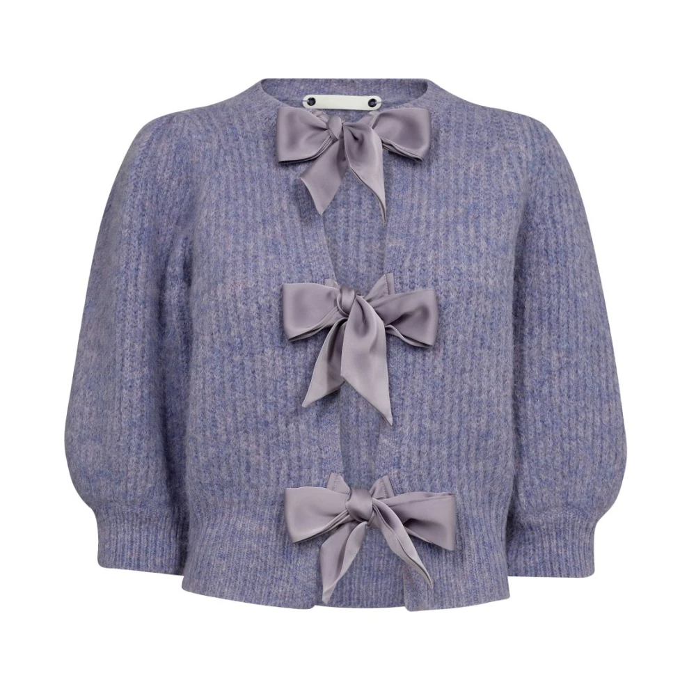 Co'Couture Coralie Bow Rib Cardigan Purple, Dam