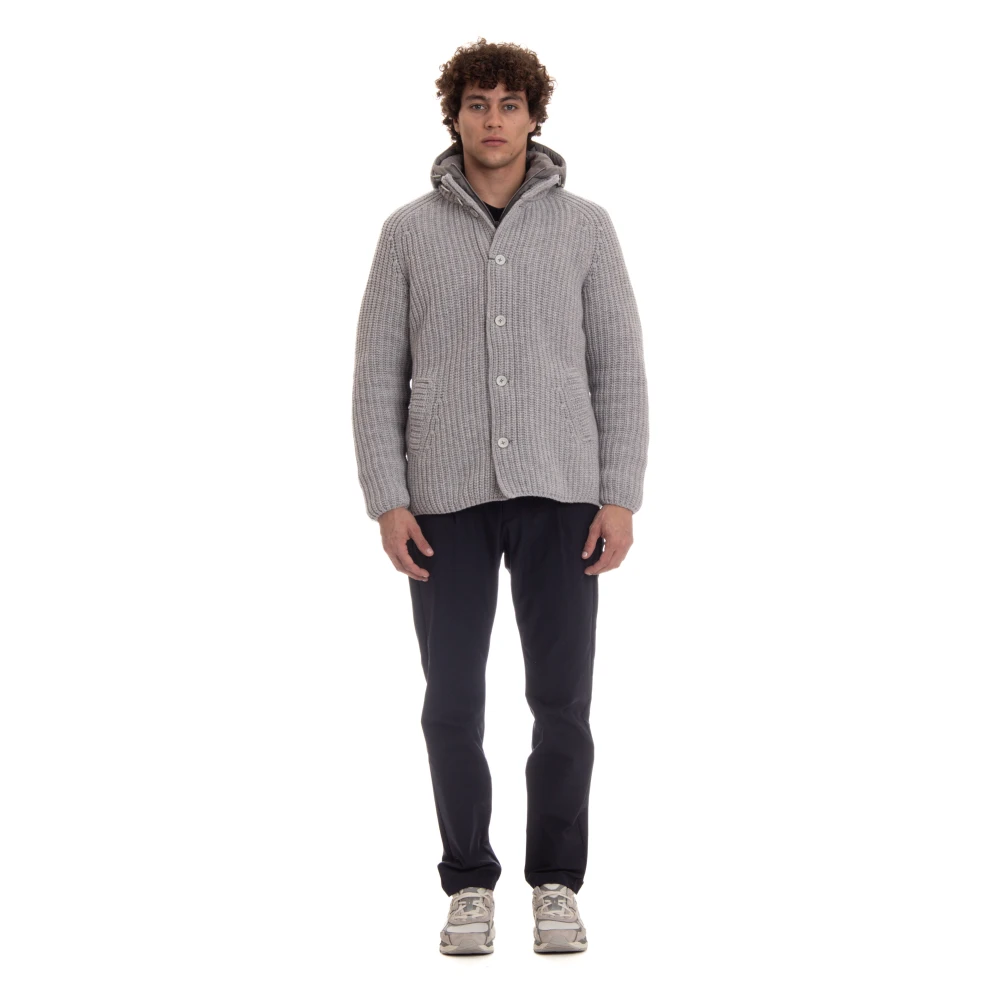 Herno Grijze gebreide jas met afneembare capuchon Gray Heren