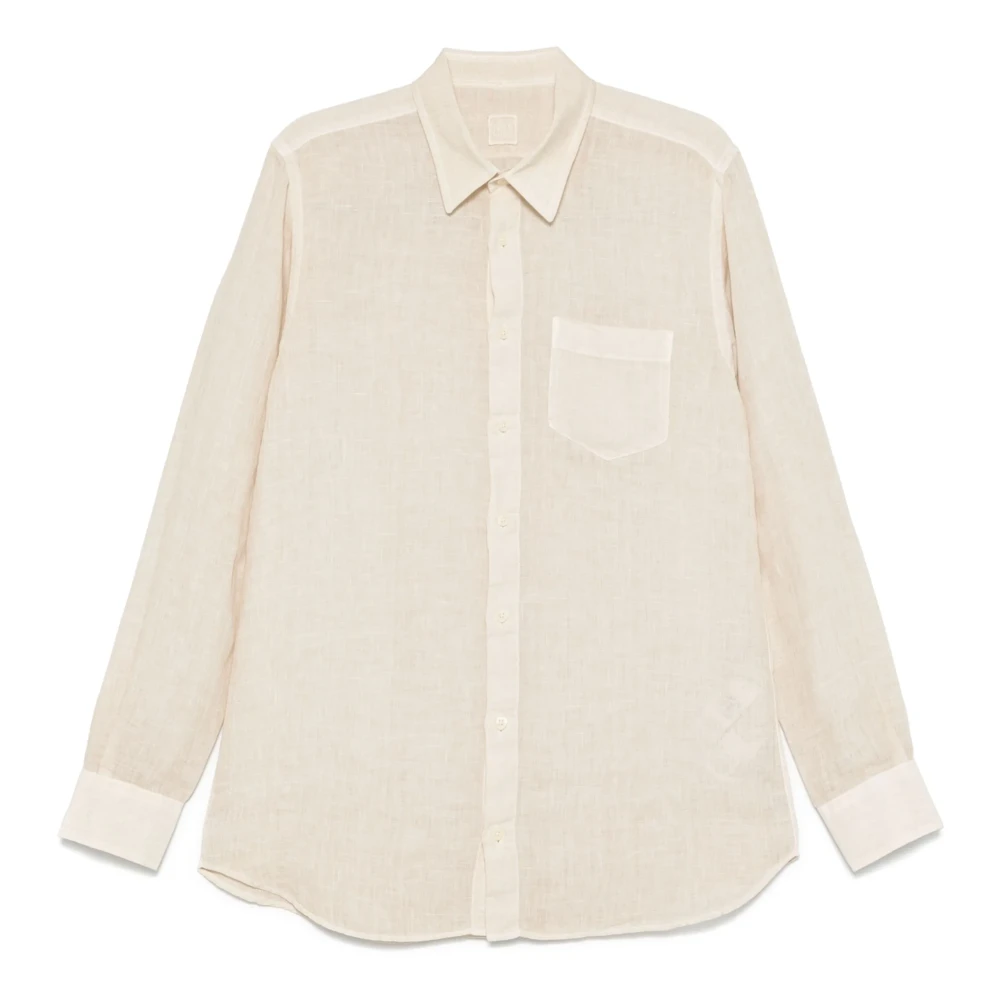 120% Lino Beige Linen Shirt With Chest Pocket - Male - Casual Shirts - S - Shirts