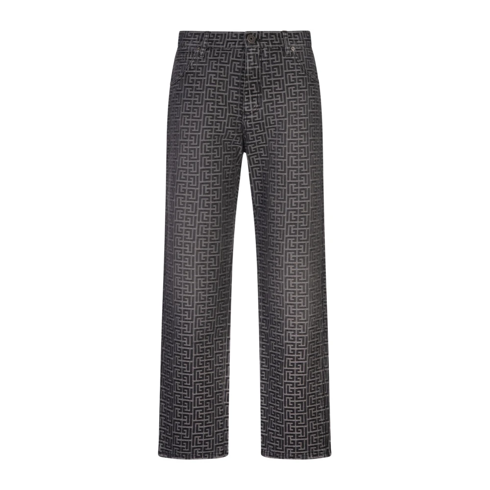 Balmain Jacquard Straight-Leg Jeans Grijs Gray Heren