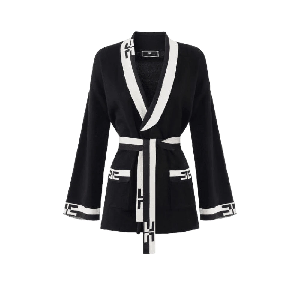 Elisabetta Franchi Zwart Boter Gebreid Vest met Bicolor Banden Black Dames