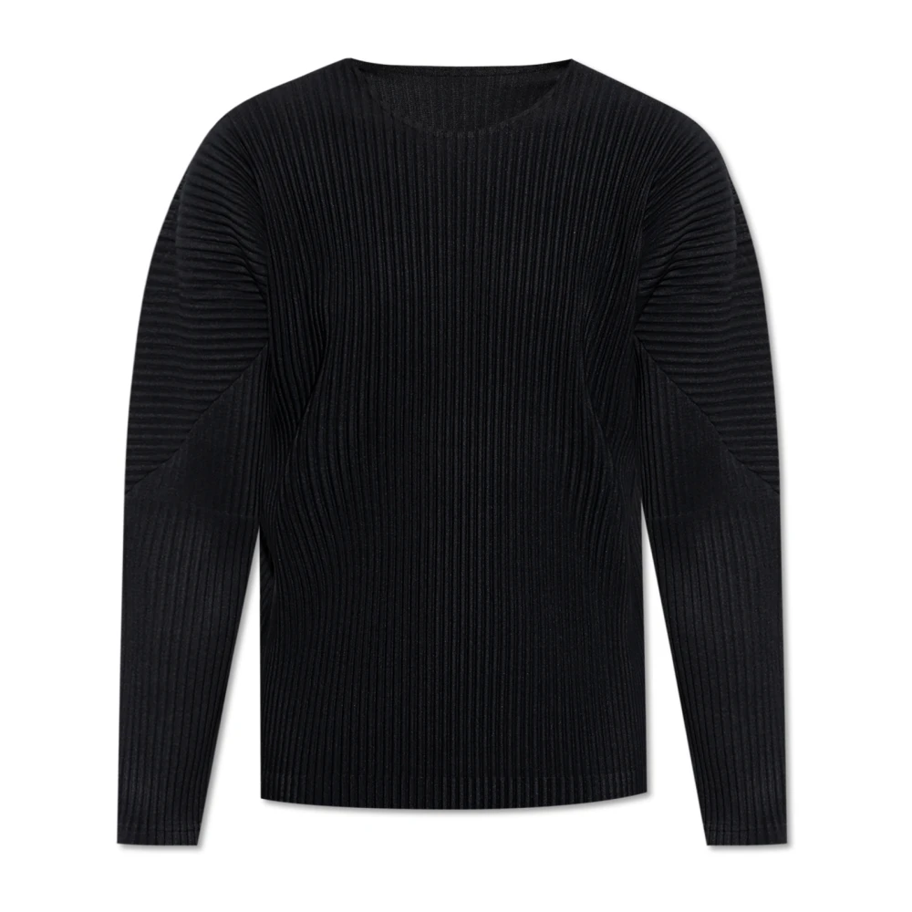 Issey Miyake Zwart Geribbelde Ronde Hals Lange Mouw Black Heren