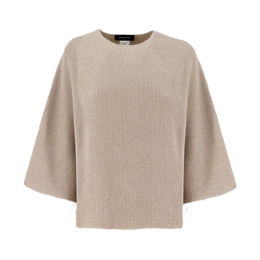 Fabiana Filippi Gebreide Trui met 3 4 Mouwen Beige Dames