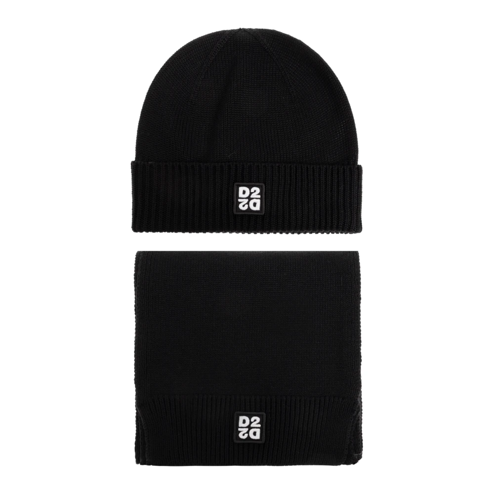 Dsquared2 Mannelijk Zwart Accessoires Heren, One Size, Wol, Hoed En Sjaal Set