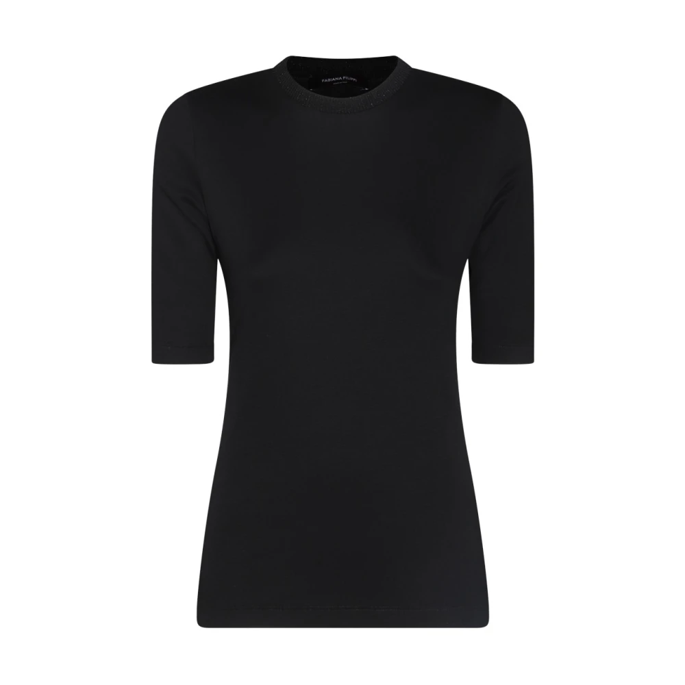 Fabiana Filippi Zwarte katoenen T-shirt met ronde kraag Black Dames