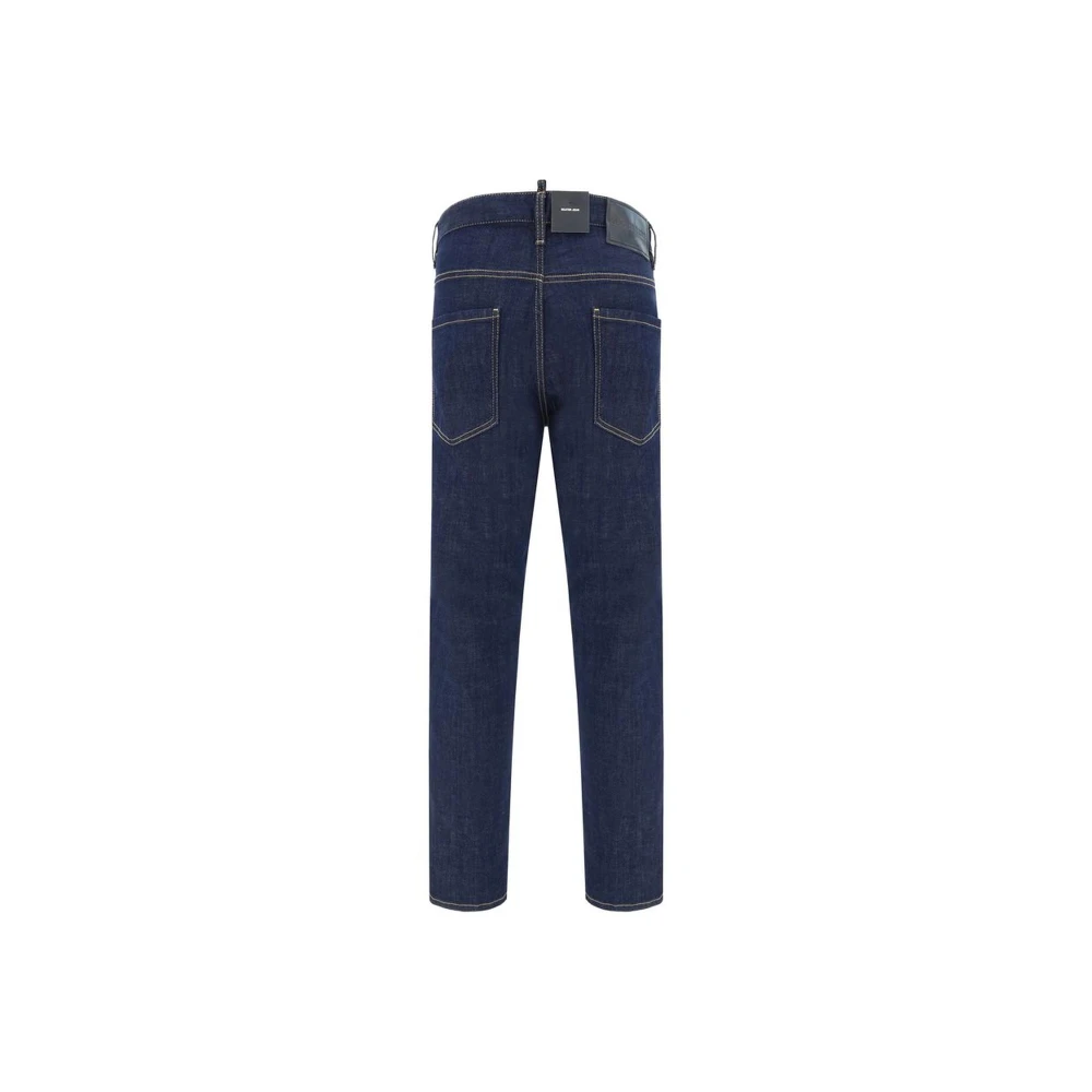 Dsquared2 Leren Patch Straight Fit Jeans Blue Heren