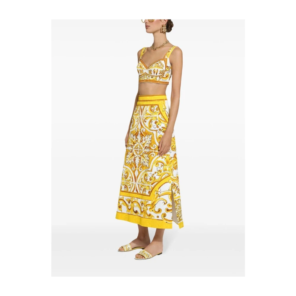 Dolce & Gabbana Majolica Print Zijden Rok Yellow Dames