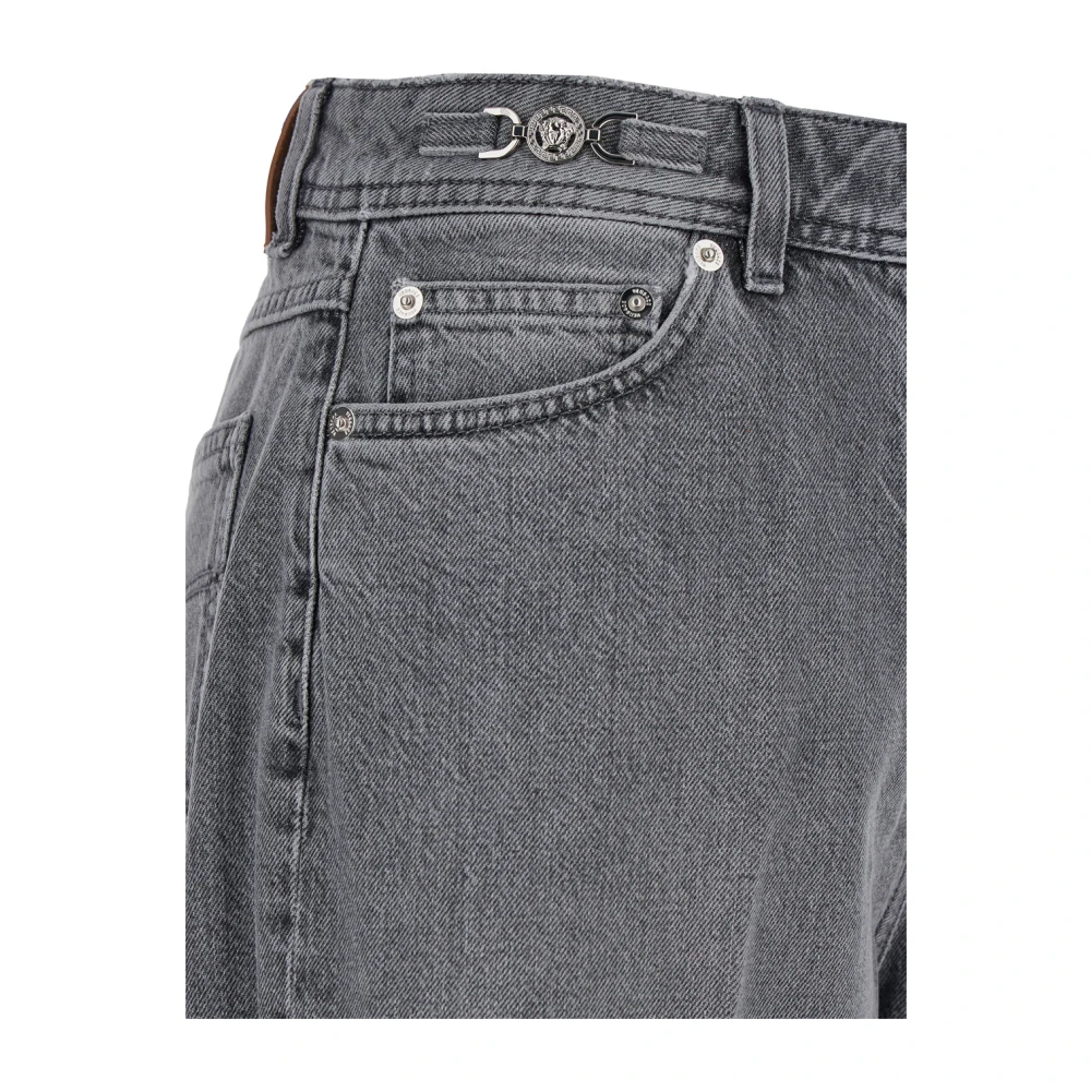Versace Hoge Taille Grijze Jeans Rechte Pijp Gray Dames