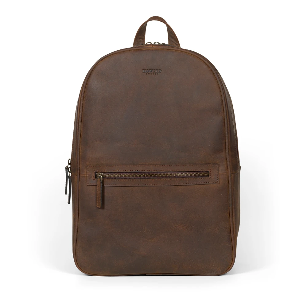 Howard London Bruine leren rugzak met buitenvak Brown Heren