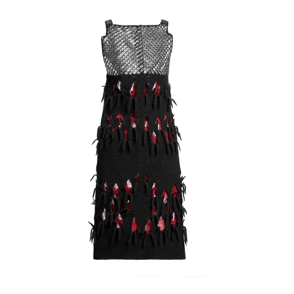 Maison Margiela Zwarte wollen jurk met vierkante halslijn Multicolor Dames