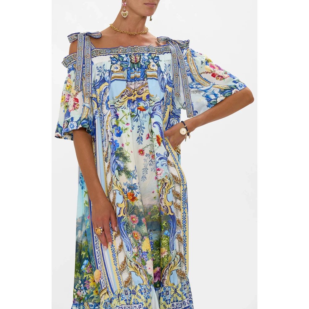 Camilla Off Shoulder Frill Zijden Jurk Multicolor Dames