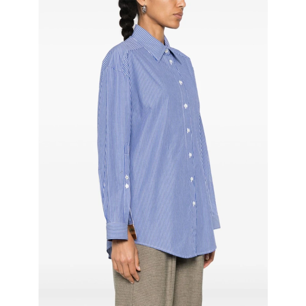 pinko Blauw Gestreept Overhemd Klassieke Kraag Blue Dames