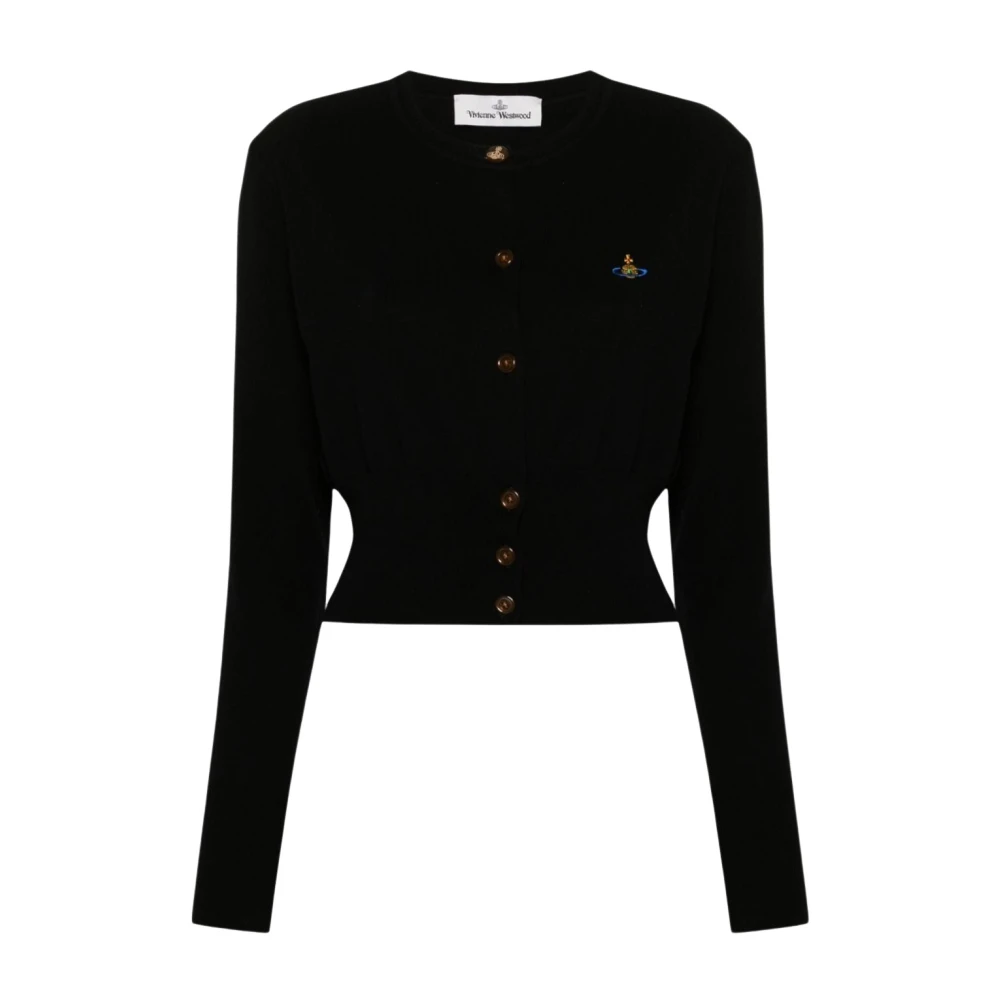 Vivienne Westwood Svart Cropped Cardigan med Orb Logo Broderi Black, Dam