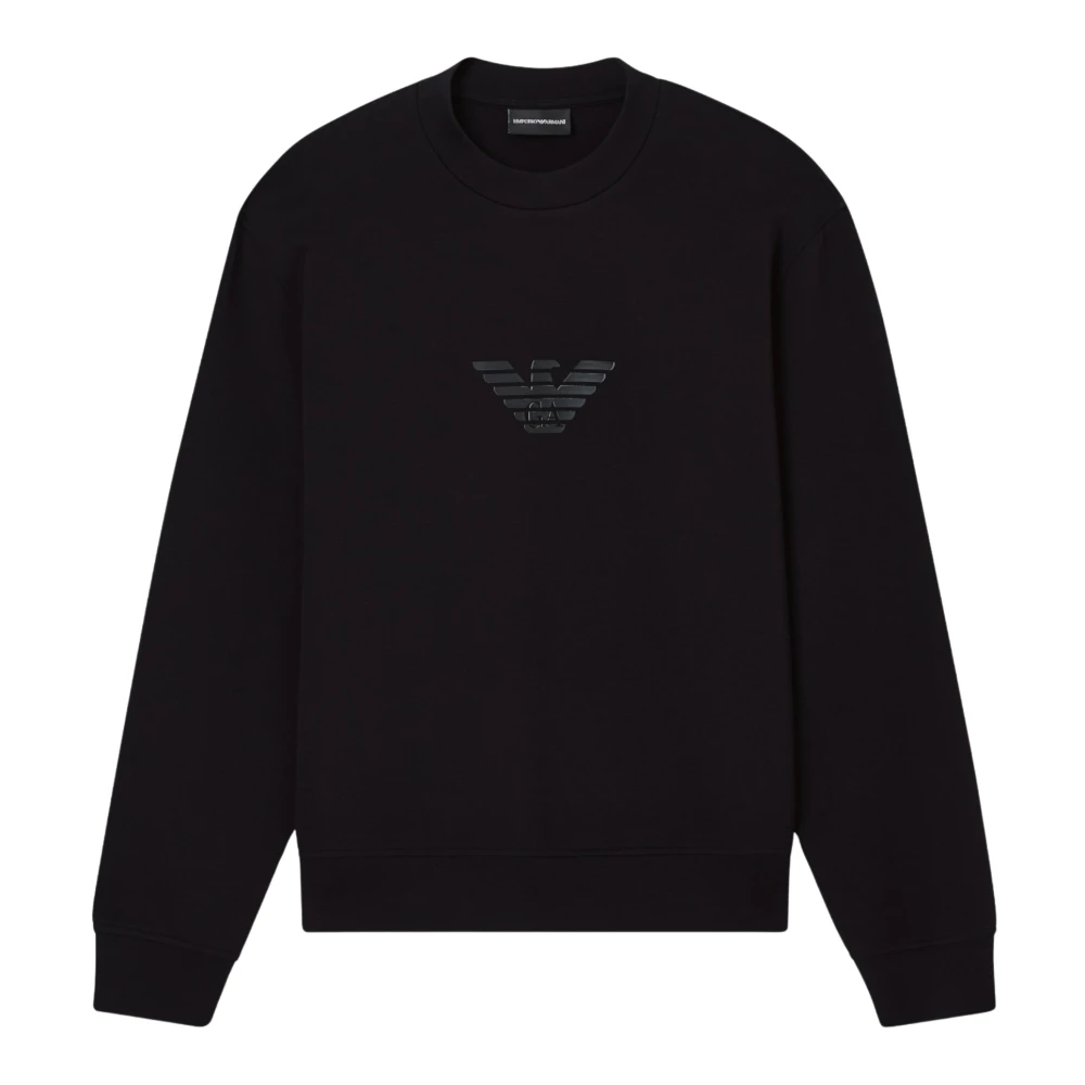 Emporio Armani Men's Black Sweatshirts, L, Double-Jersey Sweatshirt With Logo Print