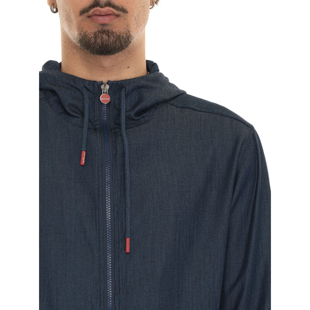 Kiton Katoenen Hoodie met Rits Blue Heren