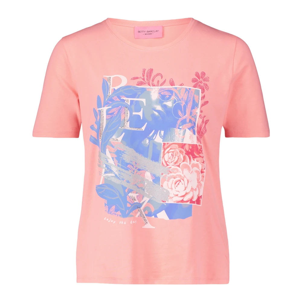 Betty Barclay Glitterend Basic Shirt met Statement Print Pink Dames