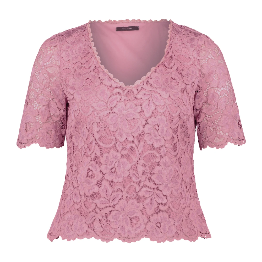 Vera Mont Kanten top met strikdetail Pink Dames