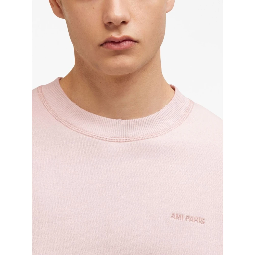 Ami Paris Roze Katoenen Sweatshirt met Logo Pink Dames