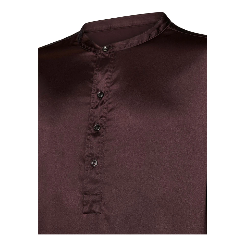 Tom Ford Luxe Bruin Zijden Henley Shirt Brown Heren