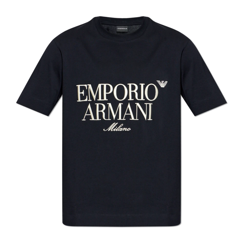 Emporio Armani Men's Blue T-Shirts, Xl, Heavy Jersey T-Shirt With Embossed Logo Embroidery