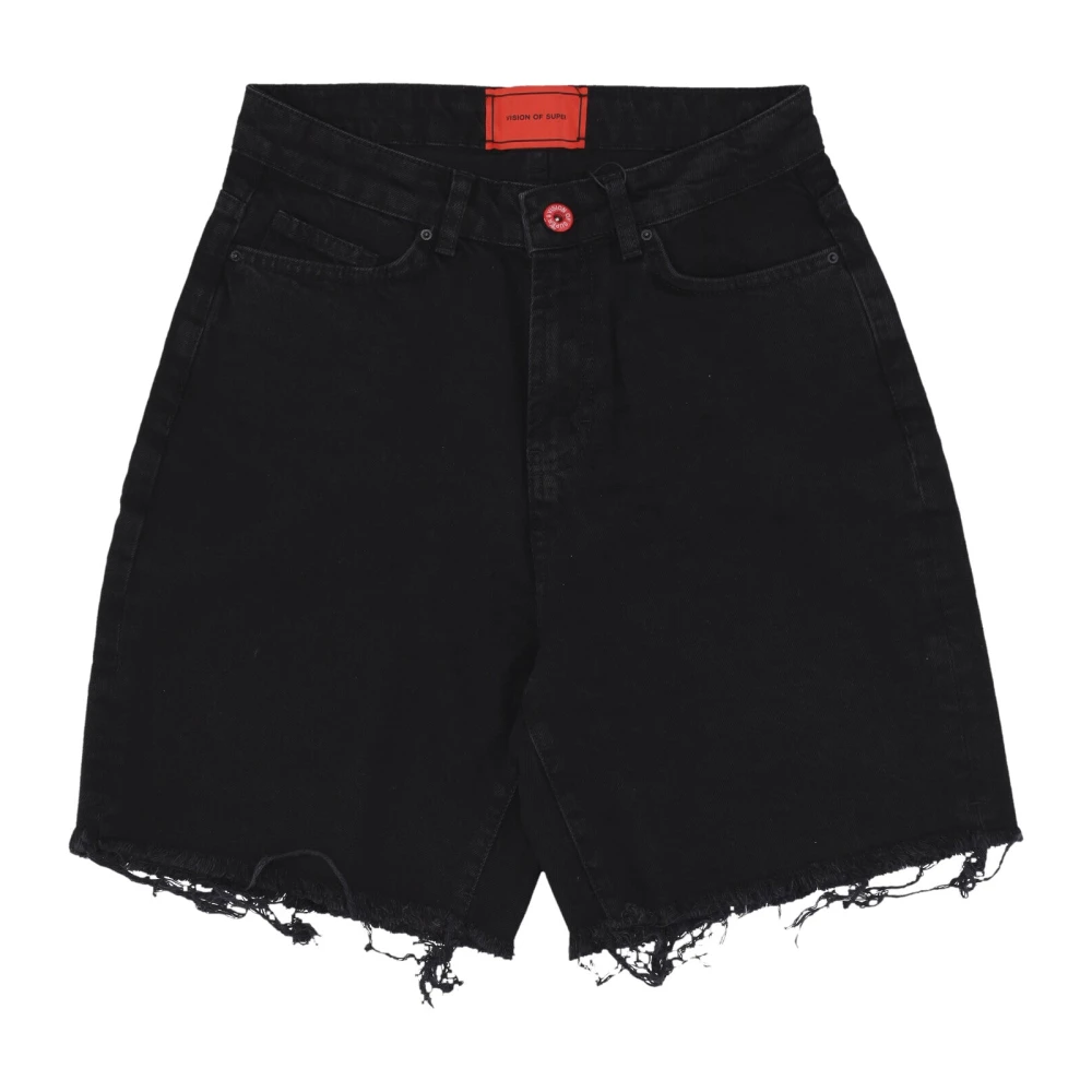 Vision OF Super Vlammen Logo Zwarte Denim Shorts Black Heren