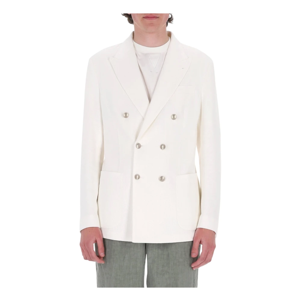 Eleventy Men's White Double-Breasted Jacket - Blazers - L - Jackets