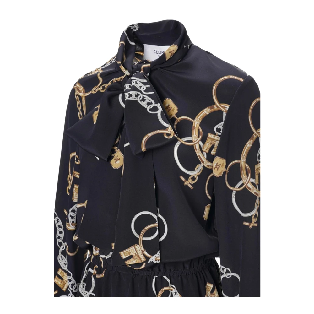 Celine Zijden Overhemdjurk Elegant Motief Black Dames